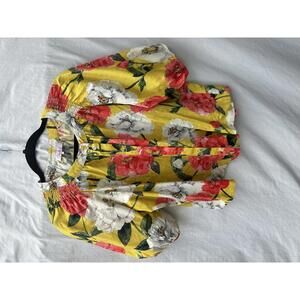 Parker Yellow Orange and White Floral Button-Up Blouse w/ Puff Sleeves Sz Small